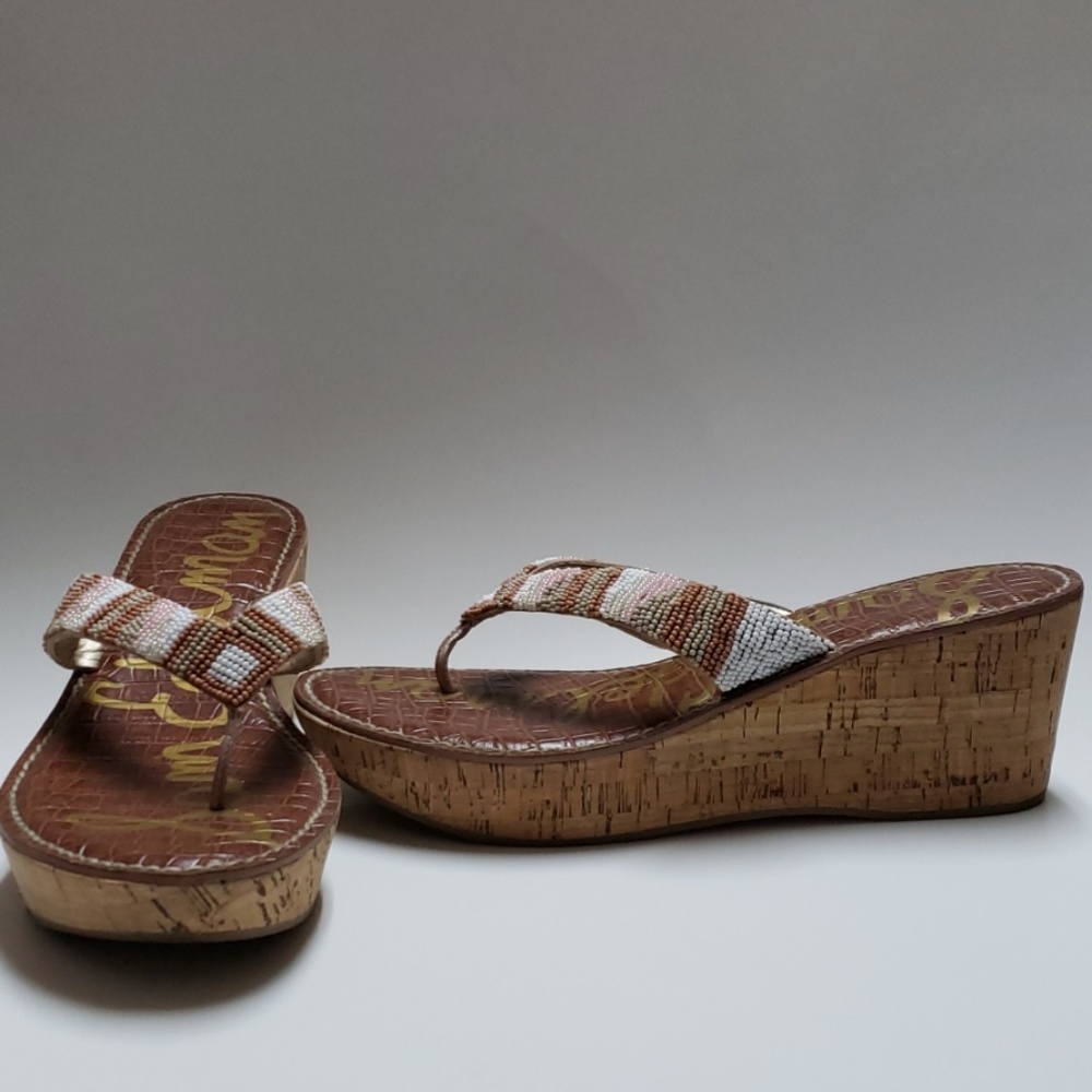 Sam Edelman rosa beaded cork wedge sandle - Picture 2 of 8